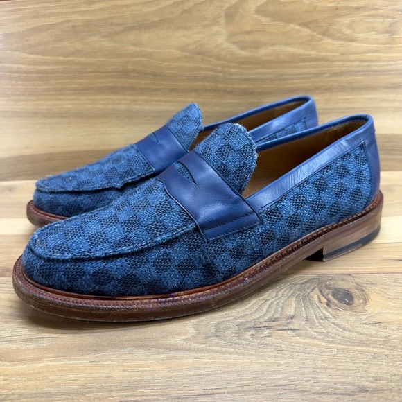 TAFT Fitz Mens Loafers 9.5 EU 42.5 Blue Denim Jacquard Penny